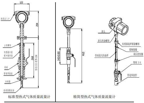 高溫型熱式氣體質(zhì)量流量計(jì)插入式結(jié)構(gòu)圖